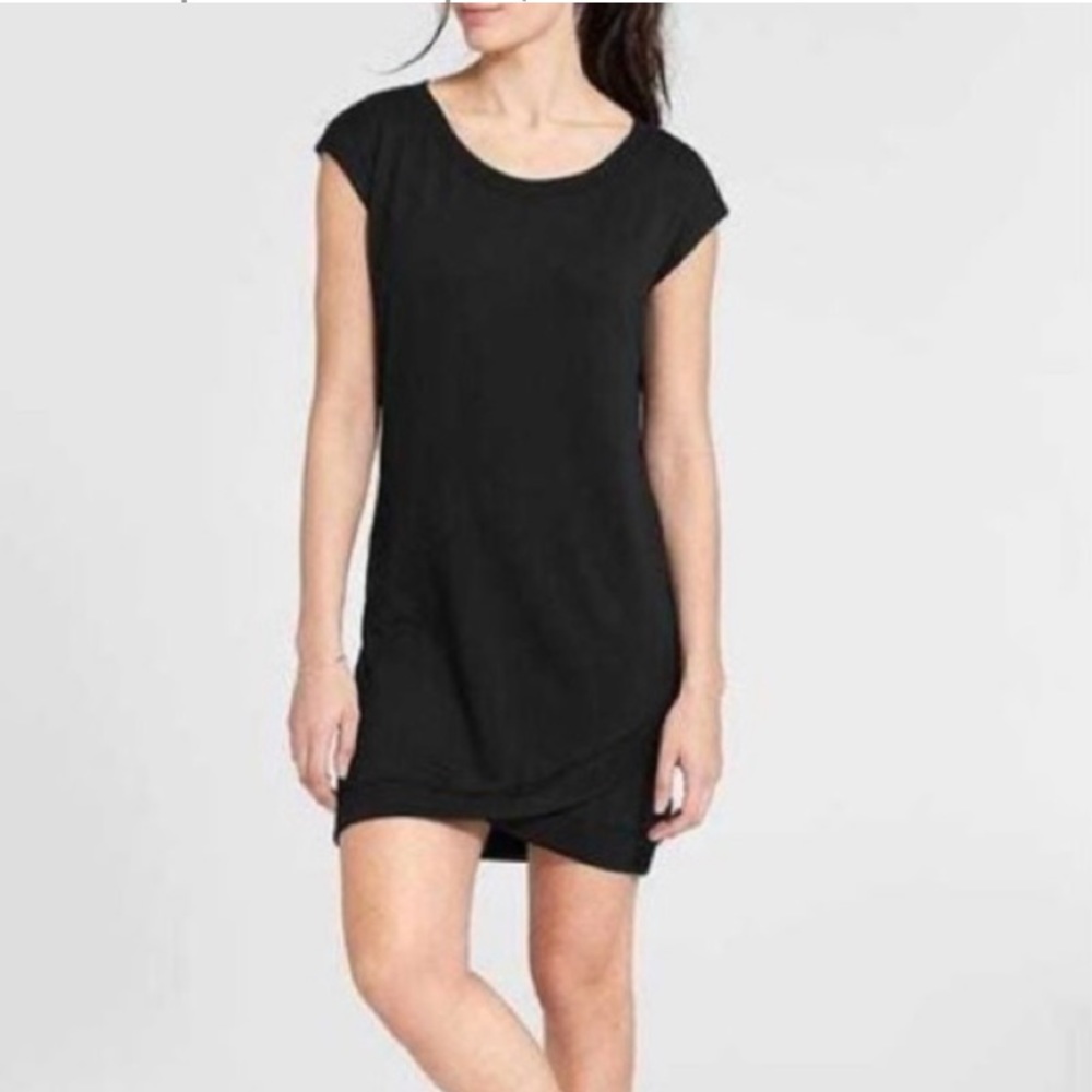 Athleta Black Criss Cross Hem Sweatshirt Knit Cap Sleeve Dress W-694 Sz S